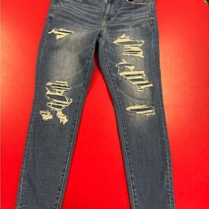 American Eagle Outfitters Blue Skinny Distressed Jeans 12 short